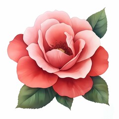 Vibrant pink rose with lush green leaves.