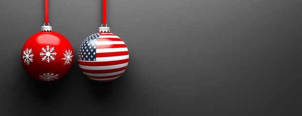Fototapeta premium 3D Illustration of USA Flag on Christmas Ball Against Black Background for Title