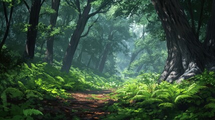 Enchanted Forest Path: A Digital Painting of a Mystical Woodland Trail