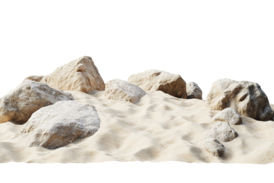 a bunch of rocks in the sand cutout image and isolated on transparent background 