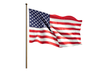 a flag flying in the wind cutout image and isolated on transparent background 