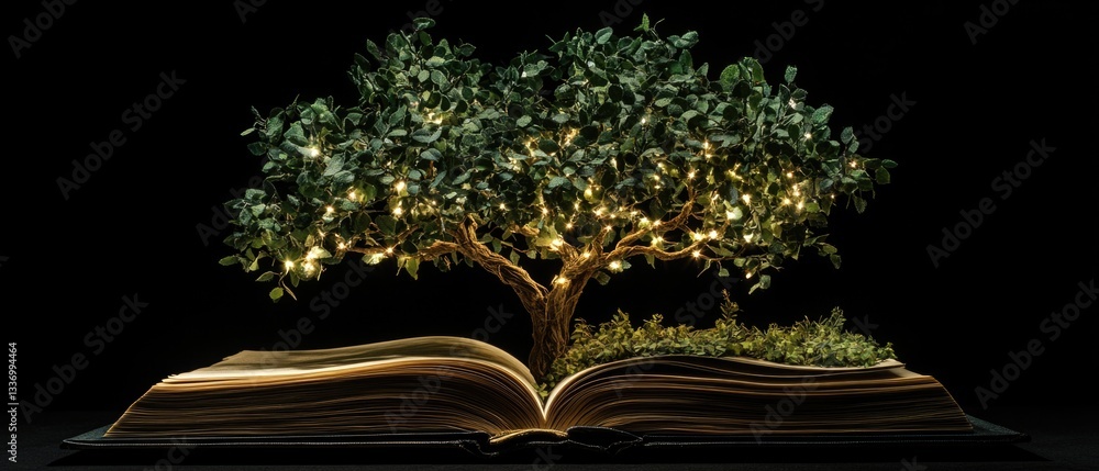Poster An open book with a tree growing out of the pages
