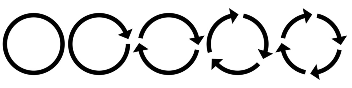 Set of Circular Arrows Icons. Rotational Cycle with Arrows. Rotating Arrow Symbols, Representing Cycle, Reload, Process Flow, Synchronization, and Continuous Motion.