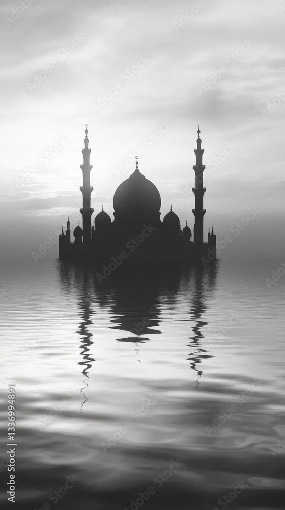 Poster a historic mosque building with simple yet elegant design