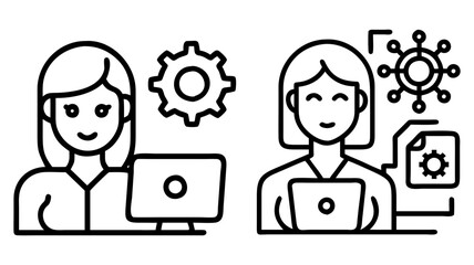 female in digital tech icon, female in digital tech line art - simple line art of female in digital tech, perfect for female in digital tech logos and icons