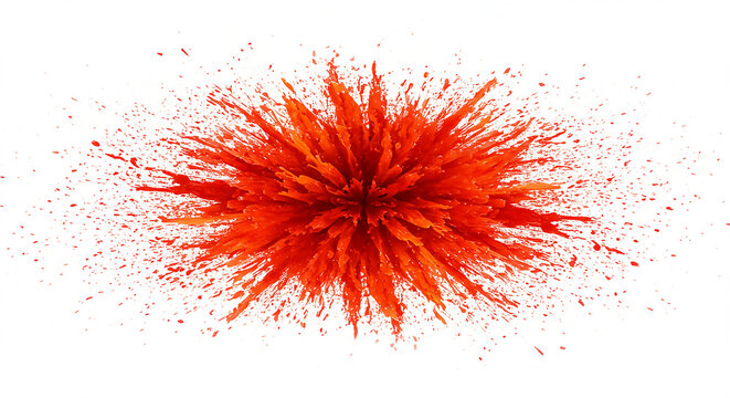 A fiery burst of red and orange dry paint spreading in the center of a white background