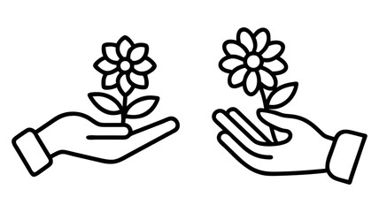 woman s hand holding a flower icon, woman s hand holding a flower line art - simple line art of woman s hand holding a flower, perfect for woman s hand holding a flower logos and icons