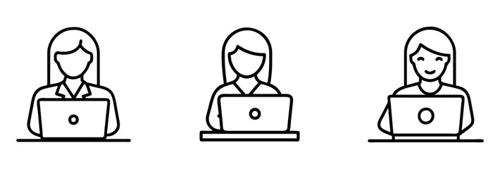 woman with a laptop icon, woman with a laptop line art - simple line art of woman with a laptop, perfect for woman with a laptop logos and icons