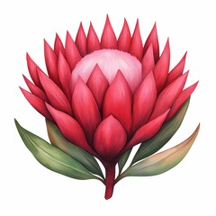 Vibrant red flower with lush green leaves.