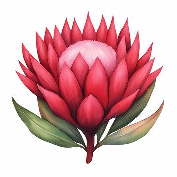 Vibrant red flower with lush green leaves.