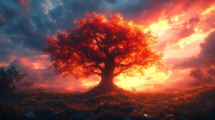 Glowing mystical tree in twilight view high resolution wallpaper