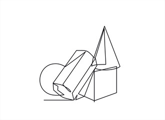 Continuous one line drawing of 3d geometric shapes