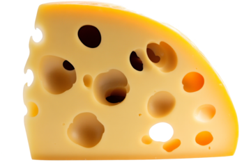 a piece of cheese with holes on it cutout image and isolated on transparent background 