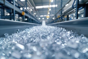 Detailed Visual  of Clear Plastic Pellets in Chemical Recycling Factory