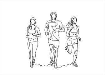 three runners - continuous line drawing
