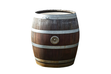 Obraz premium a wooden barrel with a metal handle cutout image and isolated on transparent background 