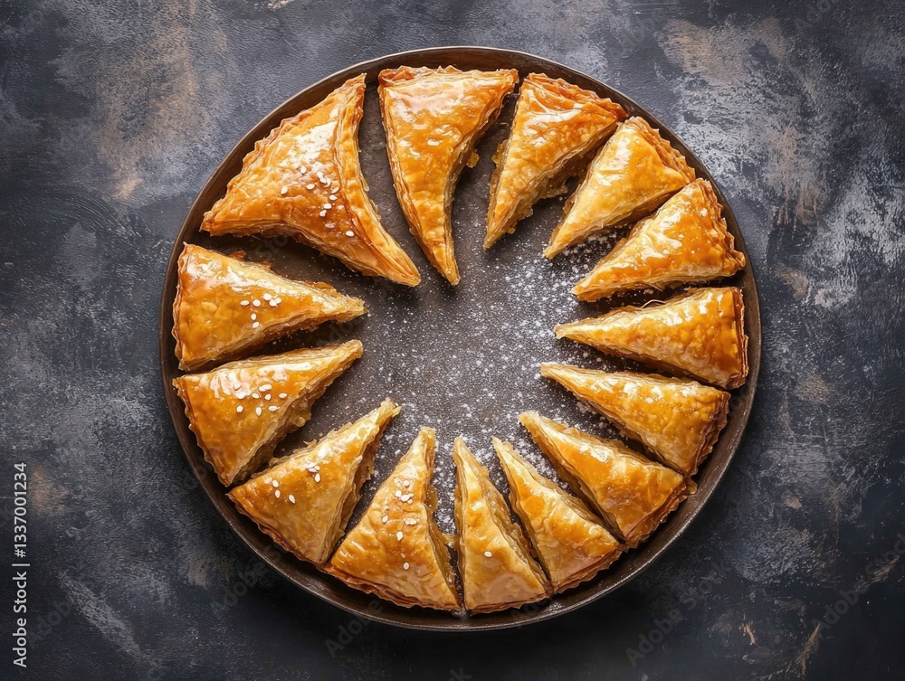 Poster a plate with a pastry on it placed on a table, ready to be served or enjoyed