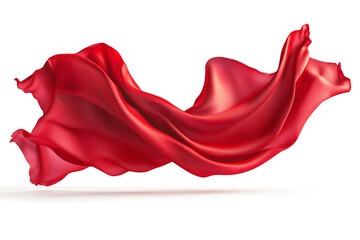 red silk fabric flying in the wind cutout image and isolated on transparent background 