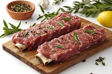 Two raw seasoned beef steaks prepared for a delicious meal