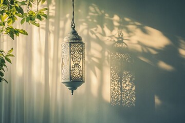 A hanging light with a long shadow on the wall, perfect for interior or exterior design use