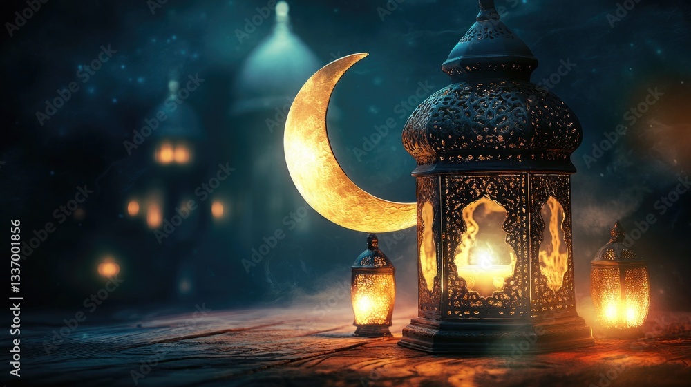 Poster a lantern with a crescent-shaped design on its top, suitable for decorative purposes or representing