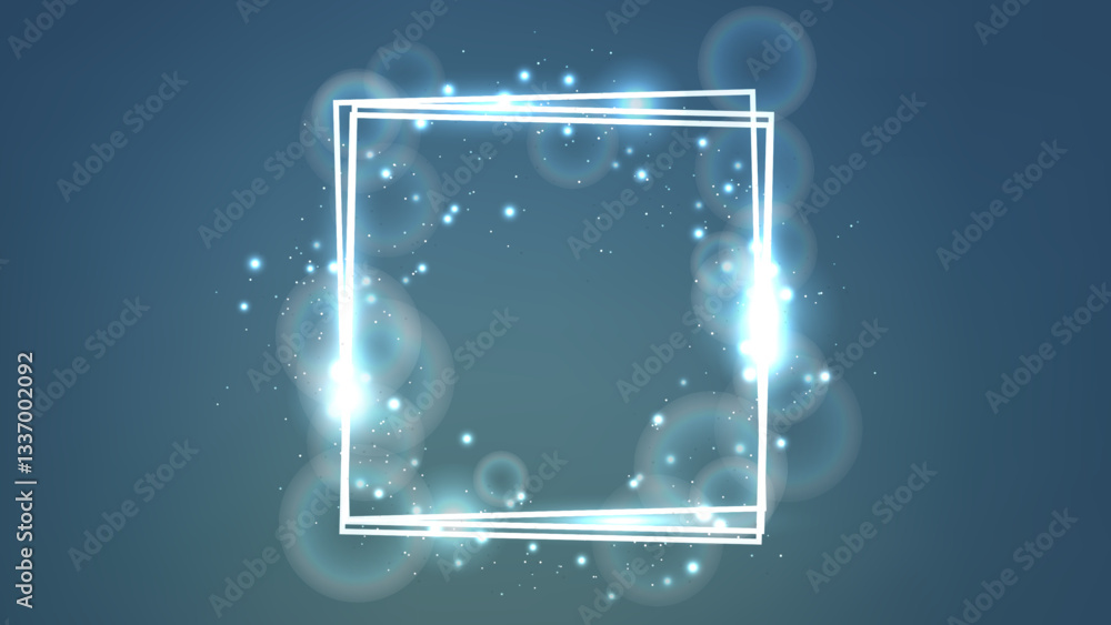 Poster neon square frame with shining effects and sparkles