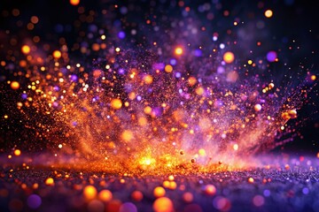 Fototapeta premium Dazzling Purple & Orange Particle Explosion at Night - High-Resolution Stock Photo