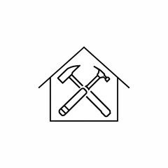Home renovation icon (2) Home Improvement Icon: Line Art of House with Crossed Hammer and Wrench Inside