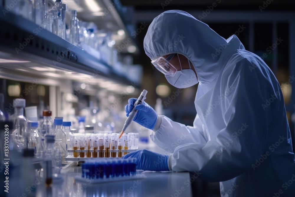 Aufkleber a scientist in a lab coat is conducting an experiment, useful for educational or medical contexts