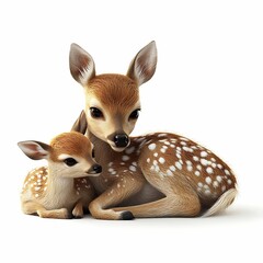 A mother deer resting with her fawn.
