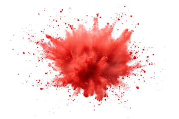 red powder explosion on white background cutout image and isolated on transparent background 
