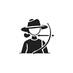 hunter girl icon  Cupid-Inspired Archer Icon: Minimalist Black-and-White Design with Bow, Arrow, and Heart Symbol