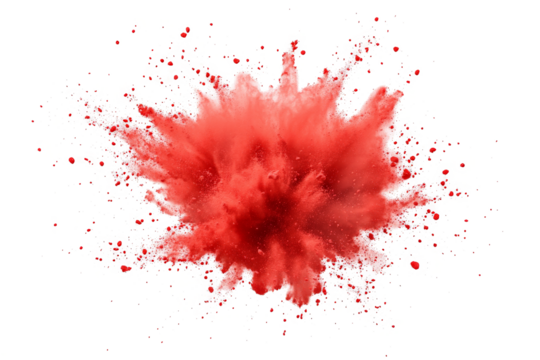 red powder explosion on white background cutout image and isolated on transparent background 