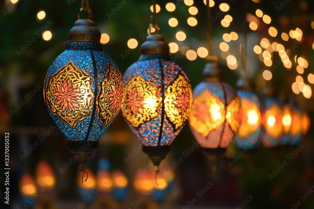 Poster decorative lights suspended from a tree branch, adding festive ambiance