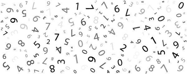 Falling colorful messy numbers. Math study concept with flying digits. Posh back to school mathematics banner on white background. Falling numbers vector illustration.