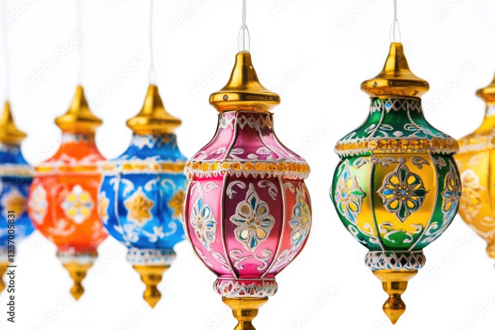 Aufkleber a row of colorful ornaments hanging from a ceiling
