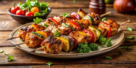 Delicious Grilled Chicken Shish Kebab on a Plate - Stock Photo