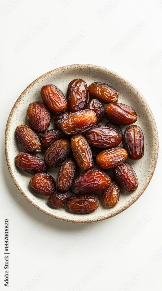 Poster fresh dates arranged on a clean white surface