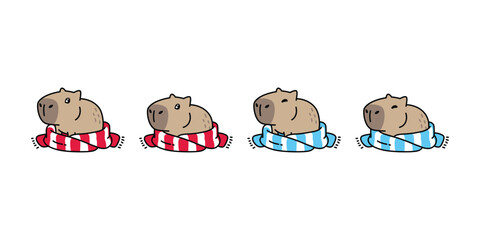 capybara vector sitting sleeping christmas knitting scarf pet cartoon character icon logo symbol illustration isolated design