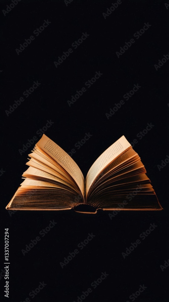 Poster a book opened to reveal pages filled with text and illustrations, sitting on a flat surface