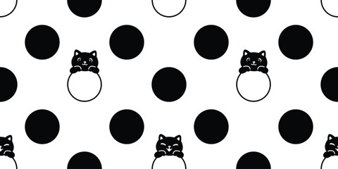 cat seamless pattern calico kitten polka dot cartoon doodle pet tile background gift wrapping paper repeat wallpaper black illustration