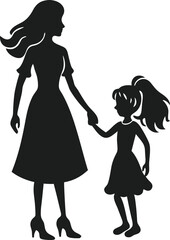Fototapeta premium Elegant Mother and Daughter Holding Hands Silhouette – Vector Illustration for Mother’s Day