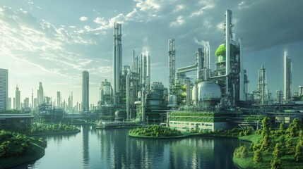 Fototapeta premium Futuristic Green Factory with No Emissions and Clean Energy Sources