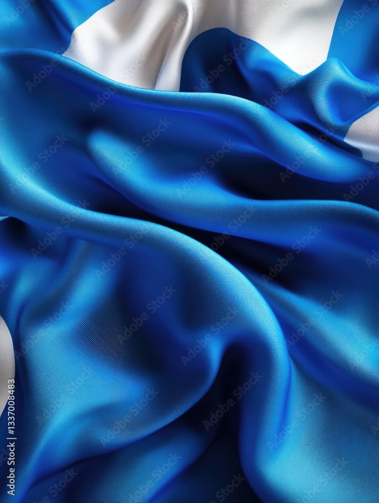 Poster a detailed view of a blue and white cloth with intricate patterns and textures