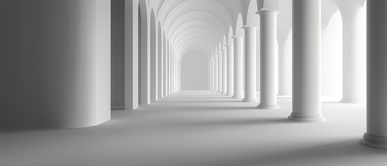 Obraz premium Empty colonnaded hall, perspective, light, architectural