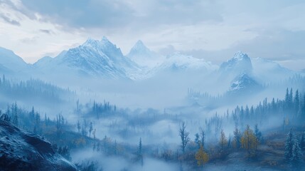 Obraz premium Misty Mountain Majesty: A Breathtaking Winter Landscape
