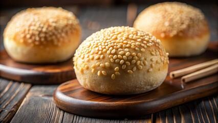 Delicious Sesame Mochi Bread, Asian Sweet Treat, Bakery Pastry, Close-up Food Photography