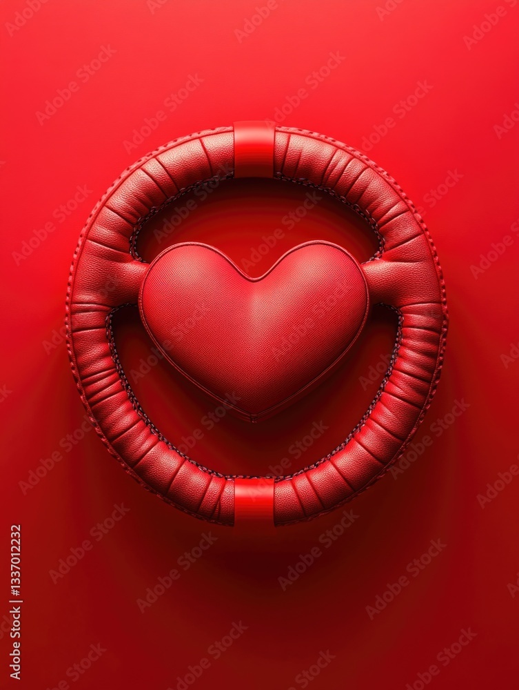 Poster A heart-shaped object on a solid red background
