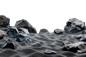 rocks and sand on the beach cutout image and isolated on transparent background 