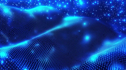 Abstract digital wave design with glowing dots in deep blue